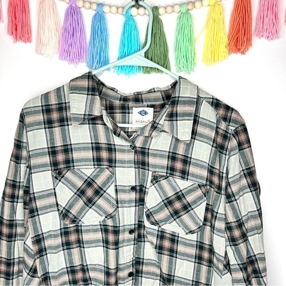 Wild Blue Sadie Robertson Green Plaid Back Patch Upcycled Christmas Shacket XL - Picture 7 of 14